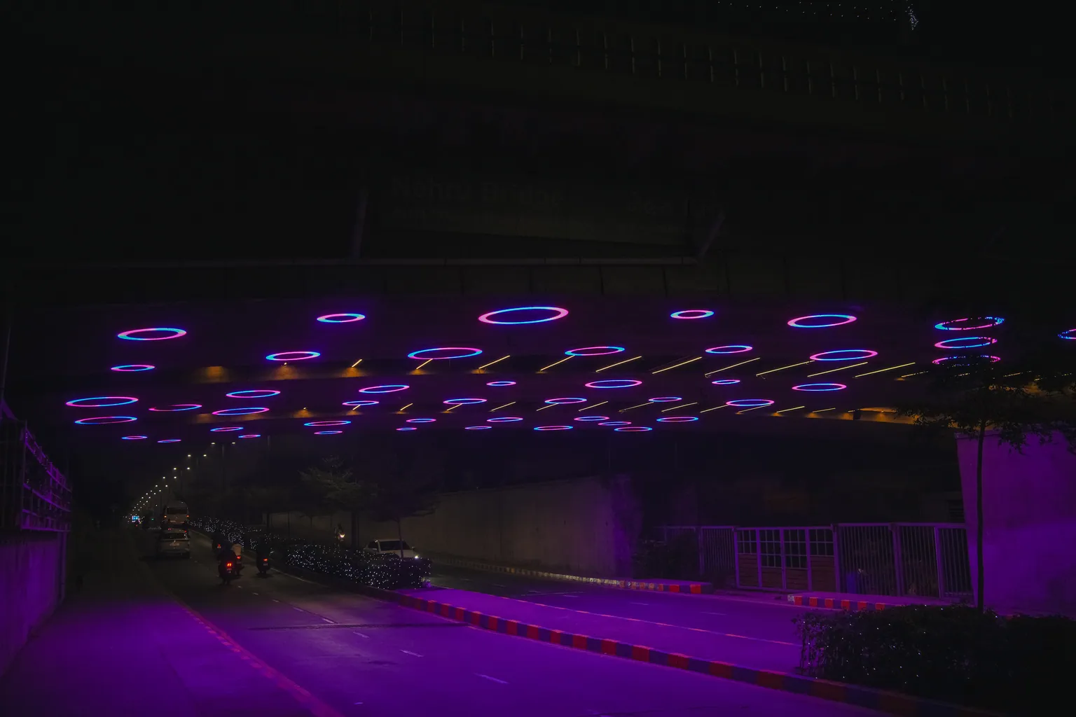 Custom RGB ring luminaires under Nehru Bridge, Sabarmati Riverfront