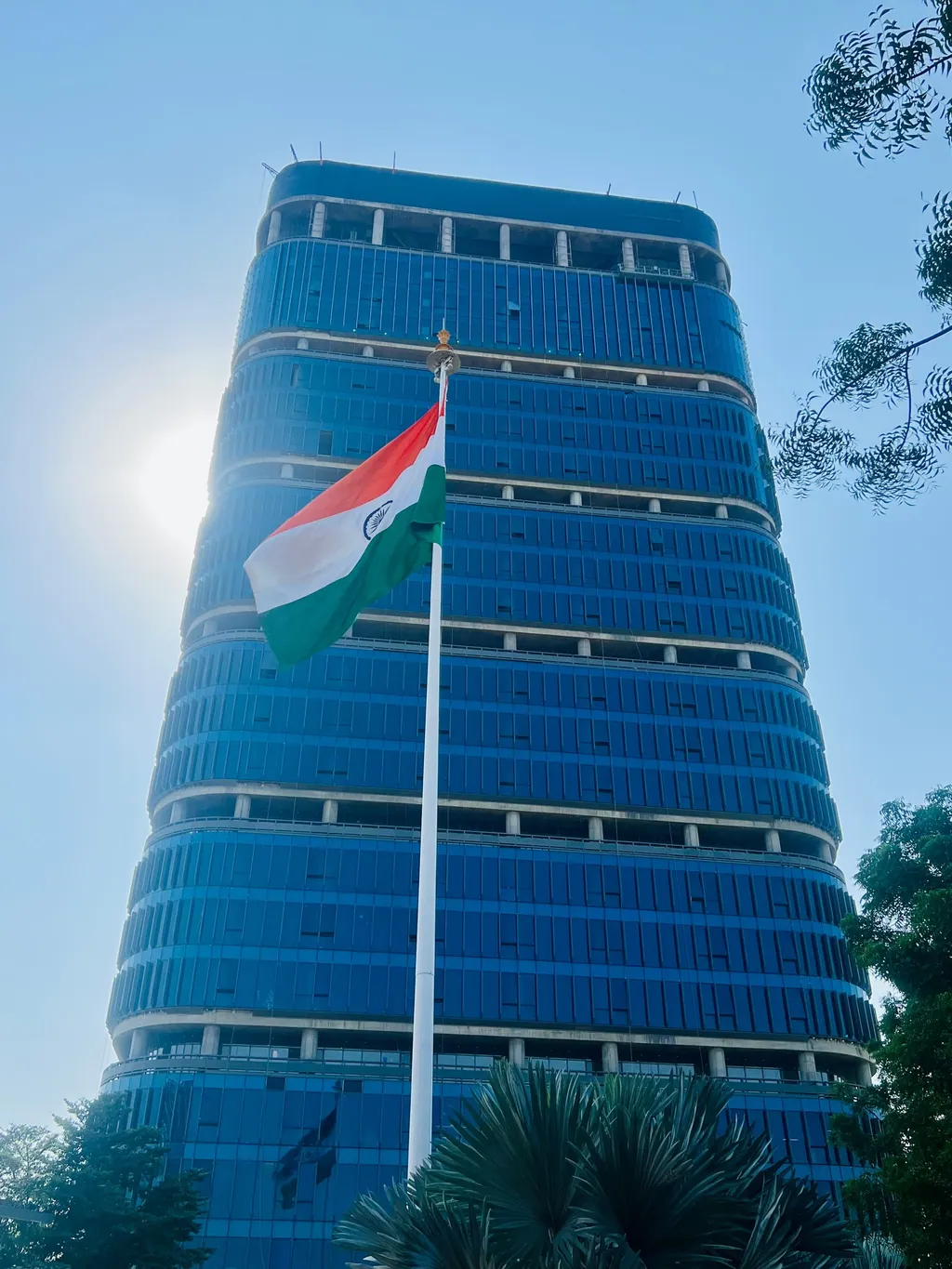 The IFSCA Building by day, with the national flag in front